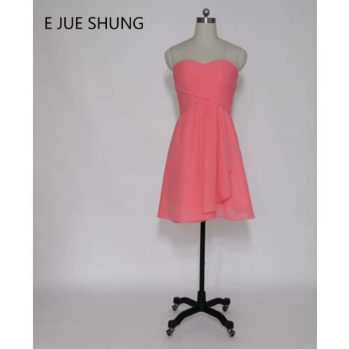 E JUE SHUNG Coral Short Bridesmaid Dresses 2017 Cheap robe demoiselle d'honneur Short Wedding Party Dresses