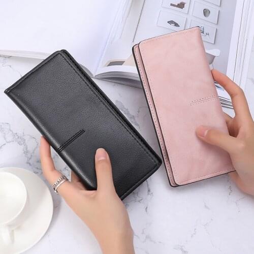 Wallet Women Pu Leather Long Hasp Thin Wallets Female Fashion Solid Color Coin Purses Ladies Card Holder Clutch Bag Phone Bag
