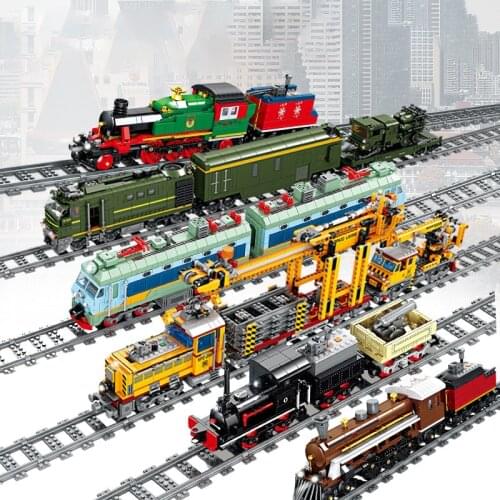 Creative Steam Electric Rail Train Model Building Blocks with Light Sound Track Farm Bricks Set Educational Toy for Kids Gift