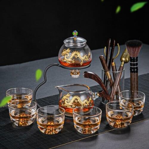 Creative Glass Semi-automatic Lazy Tea Set With Cups Dragon Pattern Household Teapot Office Business Teahouse Kungfu Drinkware
