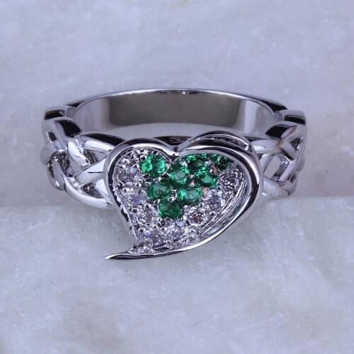 Love Monologue Green imitation Emerald White Cubic Zirconia Heart Rings, Silver Color Rings for Women Jewelry J0259