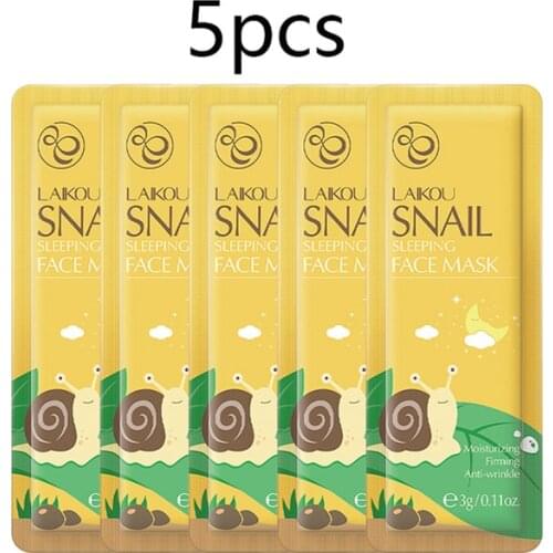 5pcs Snail Sleeping Face Mask No Washing Beauty Face Care Portable Travel Home Anti Wrinkle Moisturizing Skin Care