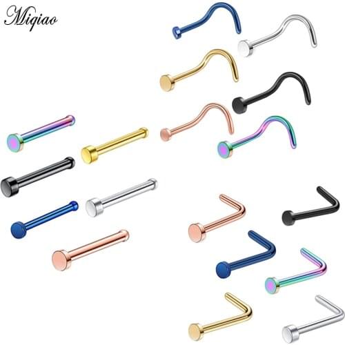 Miqiao 1pcs Fashion Hot Style Stainless Steel Flat Nose Nail Straight Rod Curved Rod Nose Nail Exquisite Piercing Jewelry