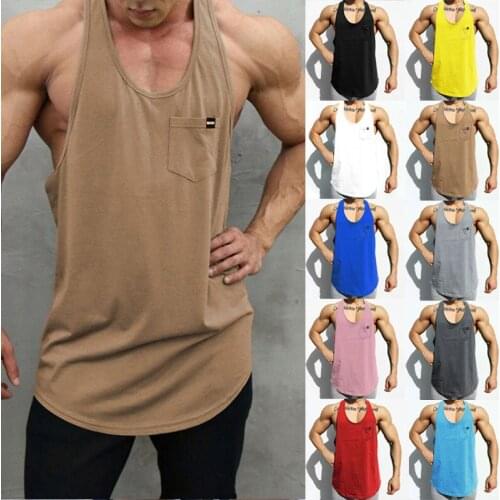 Men Clothing 2020 Fashion Workout Tank Running Vest Men Sport Tshirt Pocket Undershirt Training Tank Tops Men Gym T Shirts