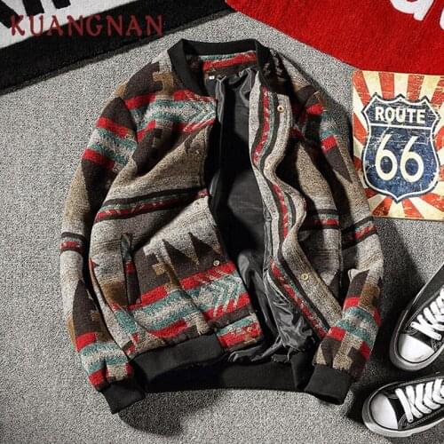 KUANGNAN Woollen Thick Men Jacket Coat Man Winter Coats Streetwear Hip Hop 5XL Men Jacket Coat Black Bomber Jacket Men 2018