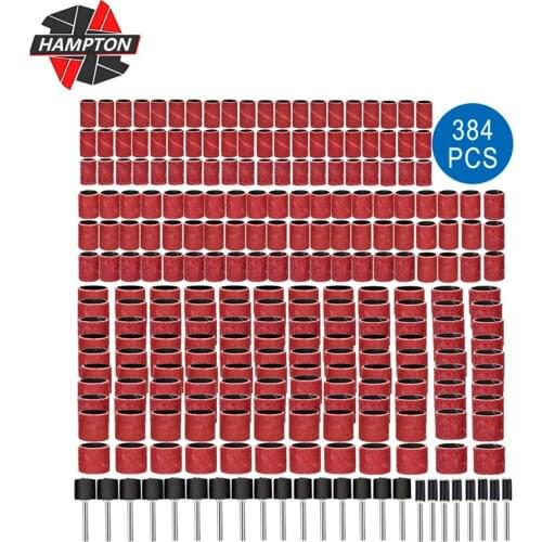 384pcs Sanding Drum Set 80-600 Grit Rotary Tools with Sanding Mandrelds Sanding Bands Electric Machine Grinding Sand Ring Bit