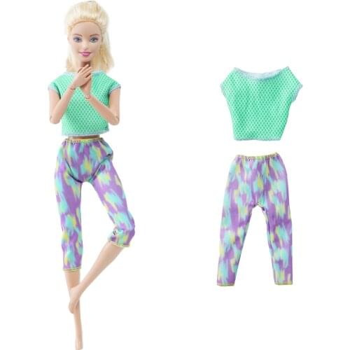 BJDBUS Green Yoga Doll Outfit High Quality Young Girl Blouse Doll Clothes for Barbie Doll Sport Daily Casual Wear Accessories