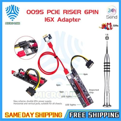 Mlc 009S PCIE RISER 6PIN 16X Adapter with 2 LEDs Express Card Sata Power Cable and 60cm USB 3.0 Cable for BTC Miner Antminer Min