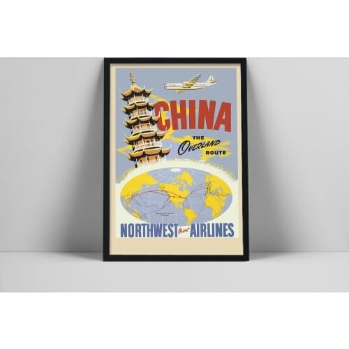 Visit China Great Wall Hong Kong Travel Canvas Paintings Orient Airlines Visit Route Abstract Print Retro Poster Home Decor Gift