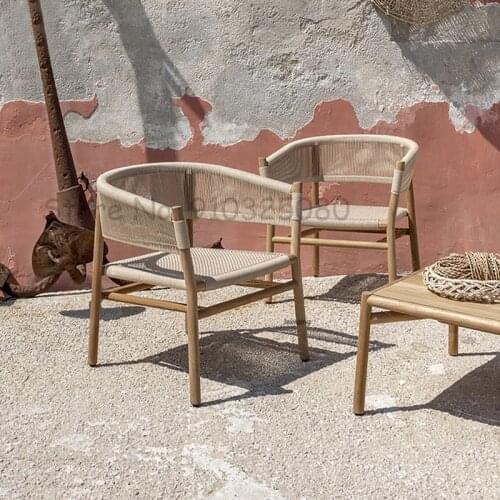 Nordic Dining Chair Outdoor Solid Wood Rattan Leisure Balcony Minimalist Modern Armchair Furniture Terrace Woven Designer chair