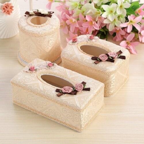 Fabric European Style Lace Tissue Box Creative Paper Pumping Box Living Room Household Car Roll Paper Napkin Storage Box