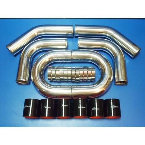 2.75" INCH / OD 70mm TURBO INTERCOOLER PIPE /ALUMINUM PIPING/ thickness 2 mm + T-CLAMPS + SILICONE HOSES BLUE