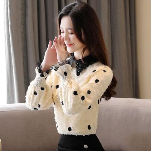 Women Blouse Col Claudine Top Body Lace Womens Autumn Winter Clothing Polka Dot Chiffon Blusas Ropa De Mujer