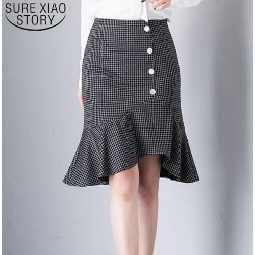 2020 Summer New High Waist Chic Fishtail Women Skirt Korean-Style Slim Fit Ruffled One-Step Skirt Hip Skirt Plaid Skirt 8818 50