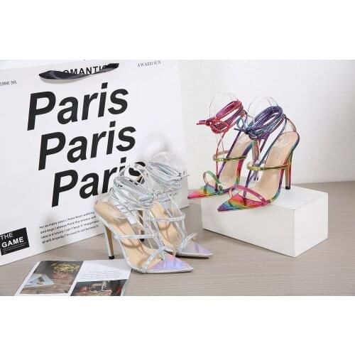 2021 New Summer Fashion Ladies Open Toe High-Heeled Shoes Sandals Stiletto Party Cross Strap Catwalk Womens Shoes Size 35-42