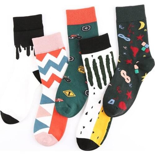Womens Socks Stockings Fashion New Happy Sock Cotton Casual Print Sports Socks Couples Mixed-Color Breathable Unisex Socks