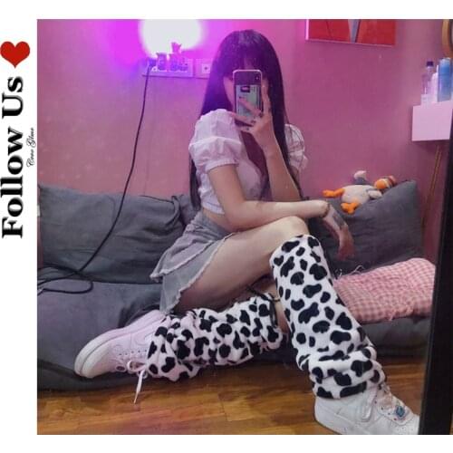 Lovely Women Leg Warmer 2021 Autumn Winter Lady Lolita Cow Cartoon Cute Fashion Velvet Warm Sock Street Outdoor Basic Wear