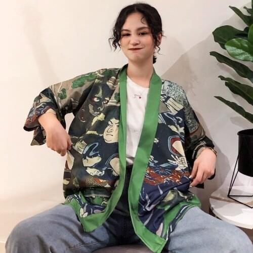 Women Harajuku Cardigan Japanese Kimono Summer Digital Printed Loose Shirt Tops Casual Woman Man Kimonos Coat