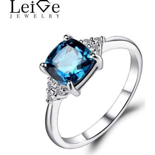 Leige Jewelry Cushion Cut London Blue Topaz Ring Silver 925 Wedding Engagement Rings for Women Blue Gemstone Fine Jewelry