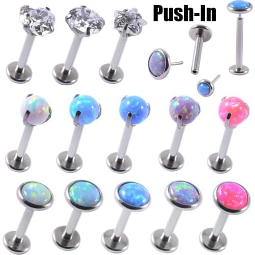 1pcs Press Fit Opal Crystal Labret Lip Bar Ring Ear Studs Ear Cartilage Tragus Helix Lobe Stainless Steel Body Piercing Jewelry