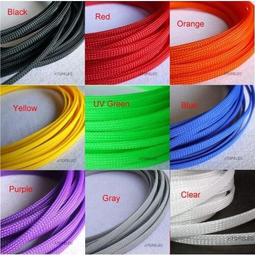 5M 6mm Wide TIGHT Braided PET Expandable Sleeving Cable Wire Sheath Black/Red/Orange/Yellow/Green/Blue/Purple/Gray/White/Clear