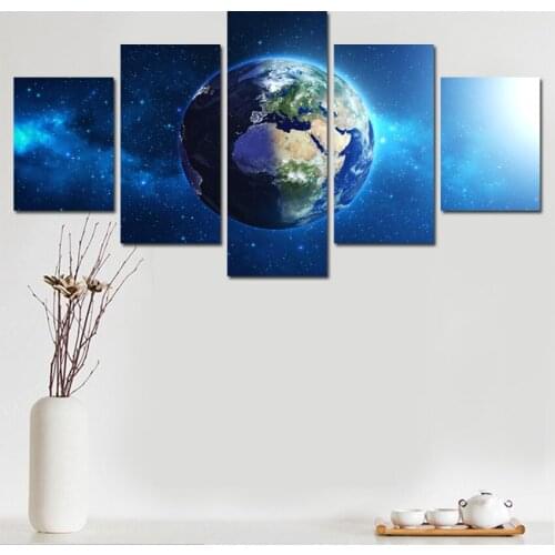 5 Panel Space Canvas Art Sunrise Painting Of Earth Universe Picture Home Decoraction For Room Outer Space Poster Cosmos Unframed