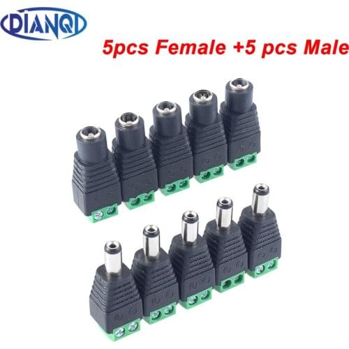 5pcs Female +5 pcs Male DC connector 2.1*5.5mm Power Jack Adapter Plug Cable Connector for 3528/5050/5730 led strip light