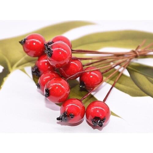 50pcs 10mm Artificial Flowers Stamens Red berries cherry Fake Smooth Foam Fruit for Wedding Christmas Decoration fruit dish