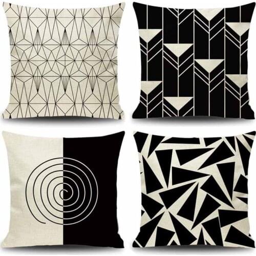 Beige and Black Geometric Decorative Throw Pillows Cushion Covers Cotton Linen Modern Geometry Print Home Pillowcases 18X18 Inch