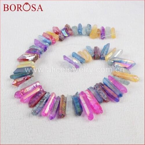 BOROSA 3 Strands Rainbow Color Cluster Aura Druzy Quartz Crystal Point Pendant Loose Beads Fashion Jewelry for Women G0905