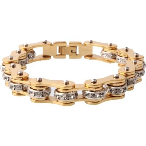 316L Stainless Steel Biker Heavy Bicycle Link Bracelet for Mens Boys Hip Hop Gold Color Chain Wristband Jewelry Gifts