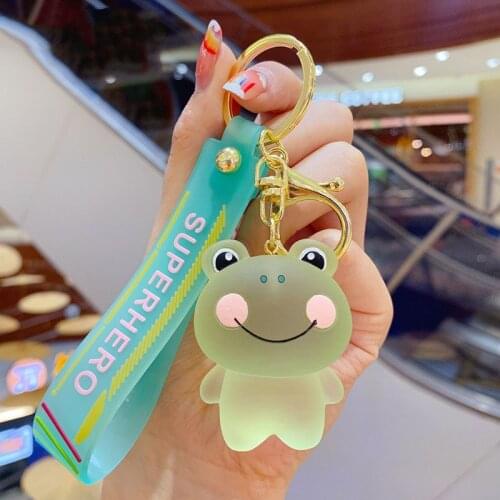 Cute Frog Animal Keyring Backpack Pendant Couple Women Men Gift Car Keychain Cartoon Crystal Bear Key Chain Transparent Keyfob