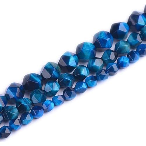 6-12mm Round Faceted Blue Tiger Eye Beads Natural Stone Beads For Jewelry Making Beads Bracelet For Women 15'' DIY Beads Trinket