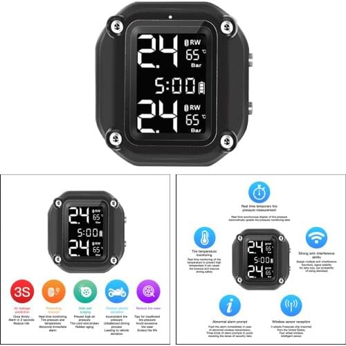 Digital Motorcycle Electronic TPMS Tire Pressure Monitoring System Gauge Wireless