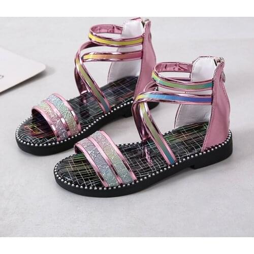 ChildrenS Beach Sandals Girl Summer Gladiator Sandals Elegant 2021 For Kids School Mixed Color Shoes 3 5 6 7 8 9 10 11 12 Years