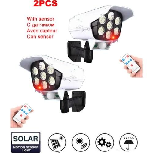 2pcs remote solar fake monitor dummy camera Light Outdoors Motion Sensor Wall Lamp Waterproof Spotlights Garden Decor Emergency
