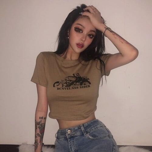 Short-sleeved T-shirt female summer new Y2K short locomotive printing all-match slim bottoming shirt half-sleeved top ins tide