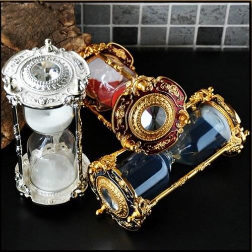 HQ ZP01 Carving Patterns Zinc Alloy Silver/Red/Blue 15MINS Sand Glass Sand Timer Clock Hourglass Tableware Home Decoration Gift
