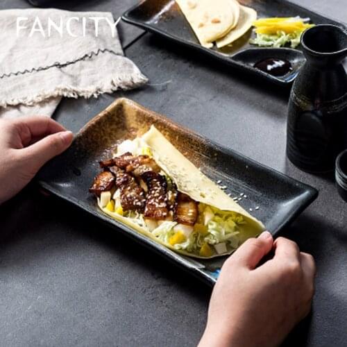 FANCITY Creative Japanese Cuisine Sushi Plate Ceramic Plate Home Dim Sum Dessert Fruit Cake Square Plate Flat Plate Separating