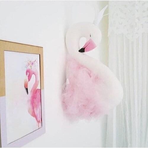 Handmade Pink White Swan Wall Decor Stuffed Doll Toys 3D Animal Toy Home Hanging Decoration Baby Children Kids Room Art Decal