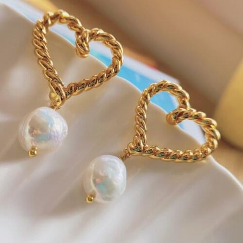 Natural baroque pearl real gold plated earrings stud entry lux jewelry for Mother 925 silver pin