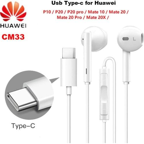 HUAWEI CM33 Earphone USB Type-C In Ear Hearphone Headset Mic Volume HUAWEI Mate 10 20 30 Pro 20 X RS P10 20 30 Note 10