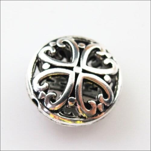 New 8Pcs Tibetan Silver Round Flower Heart Flat Spacer Beads Charms 16mm