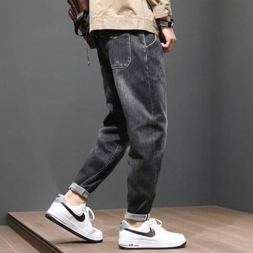 Newly Designer Fashion Vintage Men Jeans Retro Black Gray Casual Denim Harerm Pants Korean Style Wide Leg Ripped Jeans Men