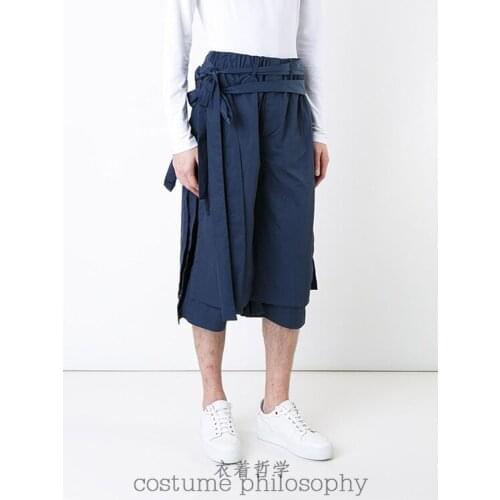 New 27-44 2017 Mens clothing Hair Stylist Catwalk Original loose fashion Multi-storey Linen pants costume plus size costumes