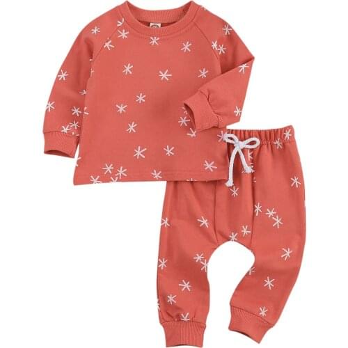 Baby Boy Girl 2PCS Clothes Set Print Cotton O-Neck Pullover Top and Drawstring Elastic Waist Pants Autumn Clothing Outfit