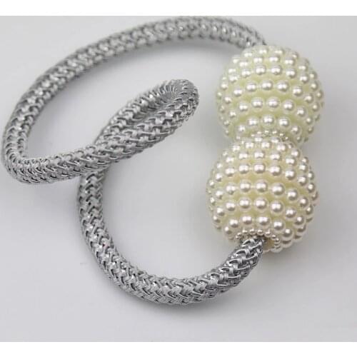 2Pcs Tieback Buckle Clips Portable Curtain Holders Pearl Magnetic Polyester Home Decor Curtain Accessories with Hanging Ball