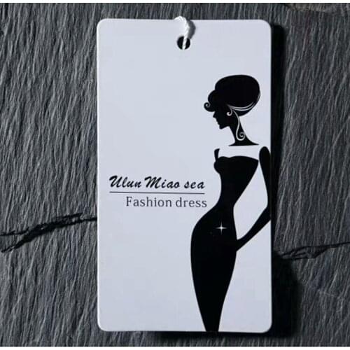 Custom printed dress hang tag/print logo on card paper/swing tag/apparel hangtag/free design 400gsm