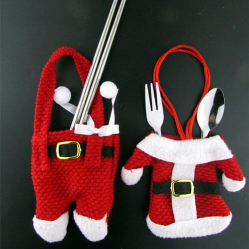Sale Santa Claus Christmas Decorations New Year Pocket Fork Knife Cutlery Holder Bag Home Party Table Dinner DecorationTableware