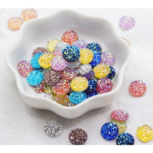 Colorful 50pcs 10mm AB Resin Natural Stone Round DIY Flatback Cabochons Jewelry Accessories Supplies